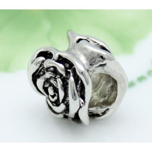 Slide charm Free shipping Rose Plant Charm Beads fit Pandora Bracelet Womens Holiday Gifts