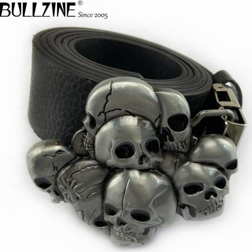 Bullzine Zinc alloy retro Skull belt buckle cowboy jeans belt buckle FREE PU belt FP-03397 drop shipping