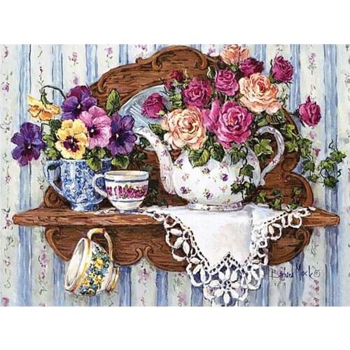 Tea Set Teacup Flowers Still Life Diamond Painting Round Full Drill Nouveaute DIY Needlework Mosaic Embroidery 5D Cross Stitch