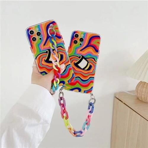 Rainbow Flower Chain Hanging Case Phone Cases for iphone 12 11 pro max X XS XR 7 8 Plus SE 2020 Colorful Chain Soft Back Cover