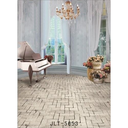 Photography Backgrounds Indoor White Curtain Paino Flowers Computer Printed Vinyl Backdrops Photo Studio for Weddings Children