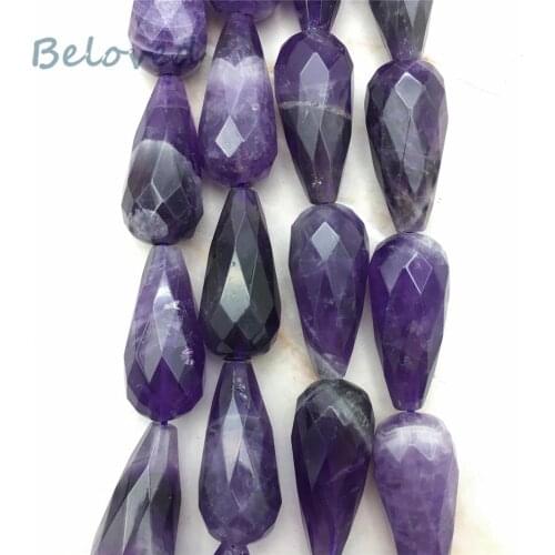 Faceted Teardrop Amethysts Beads, Purple Crystal Quartz Gems Stone Beads For Jewelry Making, BG18254