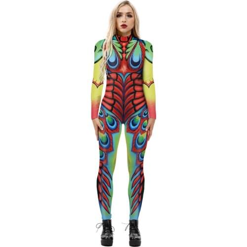 Hot Selling Snake Printed Tights Cosplay Zipper Long Sleeved Conjoined Pants Rompers Womens Jumpsuit Bodycon Romper
