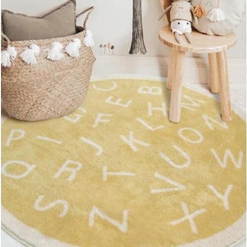 Nordic Round Carpet Letter Print Home Soft Rug Thick Bedroom Carpet Modern Lamb Velvet Study Room Sofa Mat Coffee Kids Room Rugs