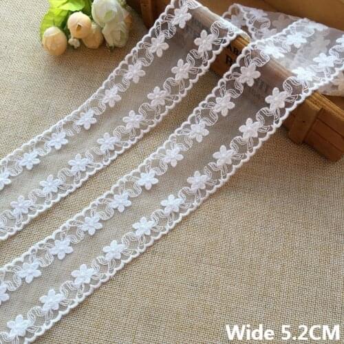 5.2CM Wide Luxury Tulle Mesh Floral Embroidered Guipure Lace Fabric Ribbon Headdress Wedding Veil DIY Sewing Trimmings Decor