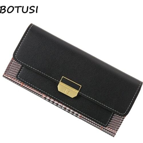 BOTUSI Cute Fashion Grid Women Purse Slim Women Wallet Coin Card Holder Soft Leather Phone Card Female Clutch PU Leather Wallet