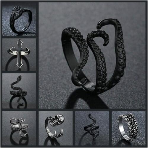 Fashion Men Rings Silvery Color Alloy Steel Vintage Octopus Style Irregular Pattern Trendy Accessories Opened Ring Jewelry
