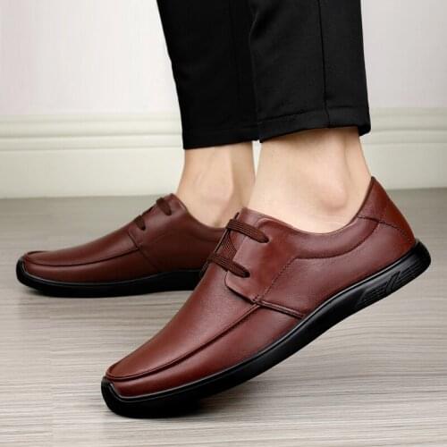 Men Casual Breathable Comfortable High Quality Fashion Flexible Cowhide Business Casual Lace-up Non-slip Shoes Genuine Leather