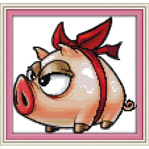 Everlasting Love Big Eyes Pig Chinese Cross Stitch Kits Ecological Cotton Stamped 11CT DIY Gift New Year Decorations For Home