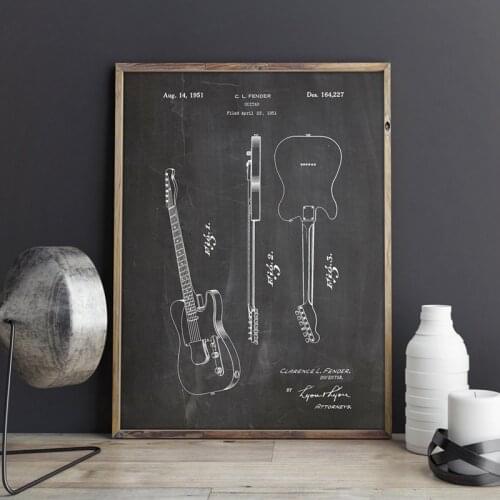 Electric Guitar Patent Prints Fender Broadcaster Wall Art Posters Musician Decor Vintage Blueprint Gift idea Wall Decoration