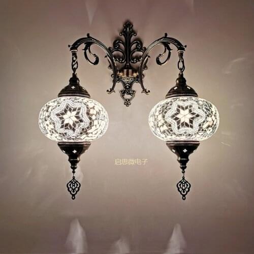 2 Heads Big Size New Mediterranean style Art Deco Turkish Mosaic Wall Lamp Handcrafted mosaic Glass romantic wall light