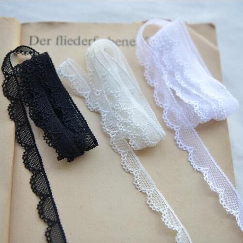 New Hot!10 Meters/lot 1.2cm White Black Elastic Lace Fabric DIY Garment Accessories Sewing Swiss Trim Wedding Lace Material