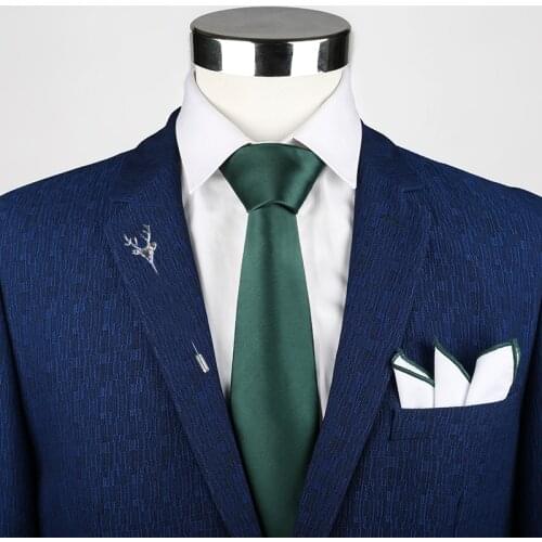 Solid Silk Men Tie Neck Tie Set for Men Suits Tie Handkerchief Brooch Gravatas Teal Green Ties for Men Wedding Vestidos Corbatas