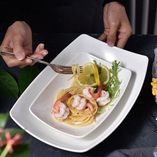 Rectangle White Ceramic Salad Plate Nordic Creative Sushi Dish Square Dinner Plates Household Tableware Pasta Bowl Plato De Cena