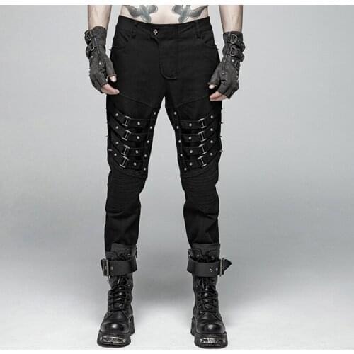 PUNKRAVE Mens Heavy Metal Punk Trousers Street Style Twill Woven Metal Rivet Handsome Casual Pencil Pants