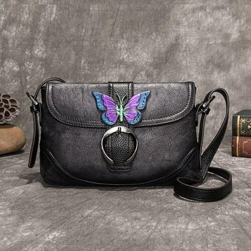 Rocksun Retro First Layer Cow Leather Women Bag 2021 New Hand Painted Leisure Shoulder Bags Hasp Small Lady Messenger Bag