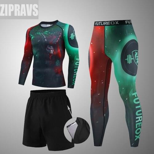 Brand New Men Tracksuit Sports Suit Gym Fitness Compression Clothes Running Jogging Sport Wear Exercise Workout Rashguard Tights