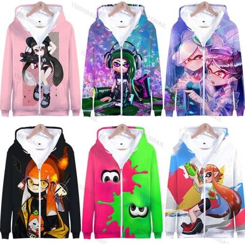Game Splaton Sweatshirts Cosplay Costumes Jackets Coats Zipper Hooded Men Boys Clothes
