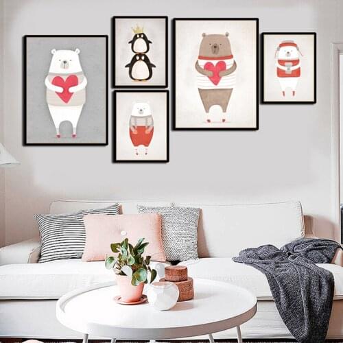 SVITY Wall Art Canvas Painting Nordic Posters And Prints Cartoon Penguin ,Bear Canvas Wall Pictures Living Kids Room no frame