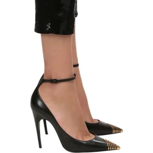 Sexy Womens Pumps Super High Heel Fashion Thin Heels Shoes Woman Banquet Genuine Leather Single Shoes Mature Black Sandals Shoe