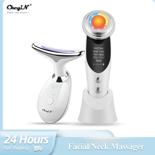7 in 1 Face Lifting RF EMS Mesotherapy Electroporation Beauty Machine Skin Care 3 Colors Led Photon Therapy Facial Neck Massager