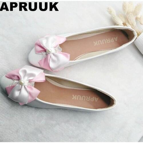 Pink bow casual flat shoes woman comfortable plus size round toes flats sping autumn female shoes drop shipping in stock