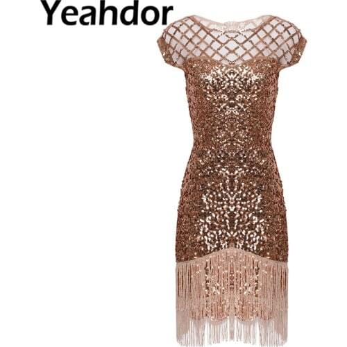 Womens Shiny Sequins Evening Dresses Hollow Out See Through Mesh Front Sequin Tassel Bodycon Dress Ladies Cocktail Party Gowns
