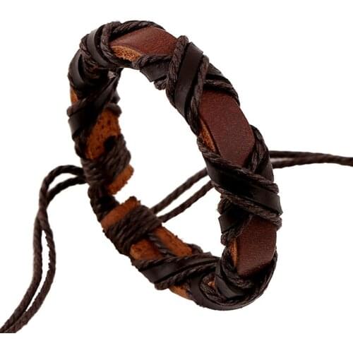 Handmade Boho Gypsy Hippie Young Punk Black White Leather Thead Wire Wrap X Letter Adjustable Unisex Macrame Bracelet