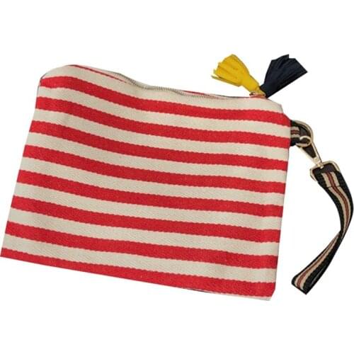 1Pcs Women Striped Makeup Case Organizer Tassel Cosmetic Pouch Travel Toiletry Bag Canvas Beauty Case