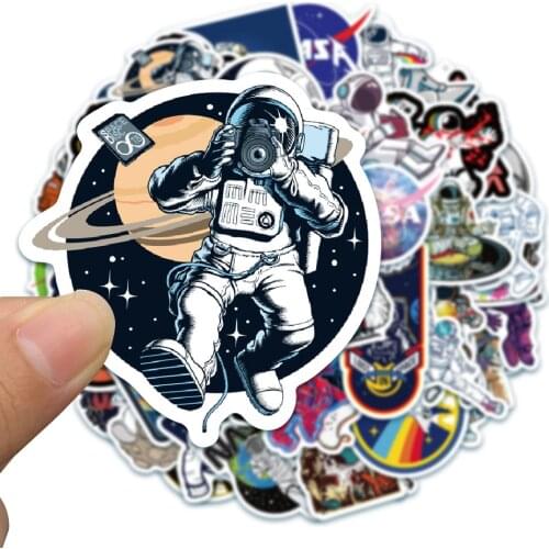 10/50pcs Stickers Astronaut Space Station Cartoon Stickers Lunar Rocket Universe Trolley Case Computer Doodle Stickers