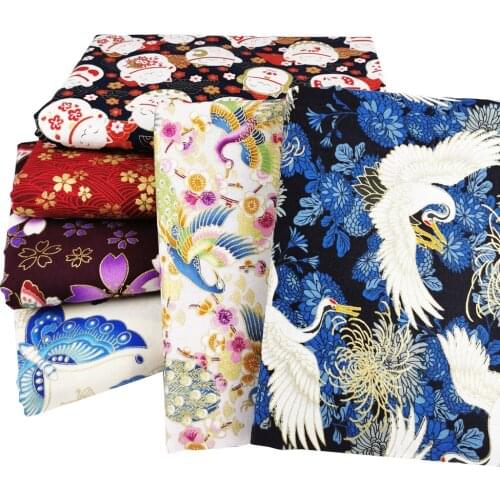 100% Cotton Linen Japanese Cherry Blossom Bronzing Fabric, Precut Sewing Bronzed Fabric Patchworks Quilting DIY Fabric