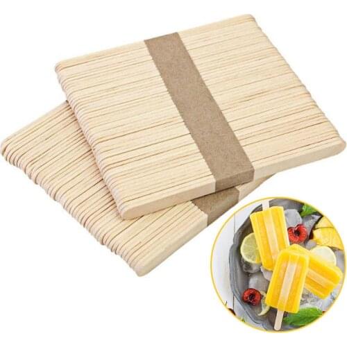 50 Pcs/Set Wood Ice Cream Sticks Natural Wooden Pop Popsicle Sticks Food Grade Wood Stick Wood DIY Craft Popsicle Accessories