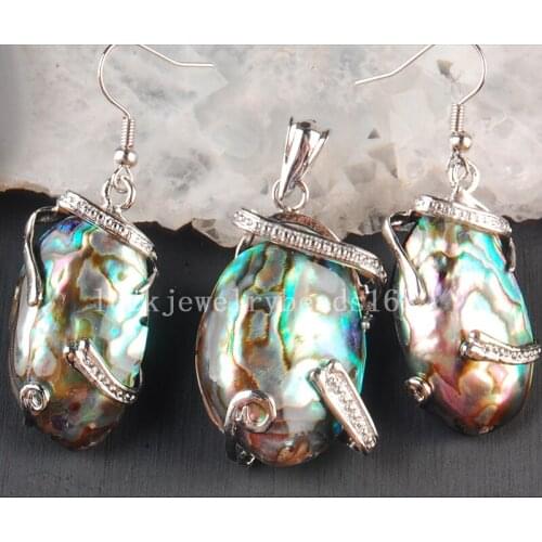 Free Shipping Women Fashion Jewelry 28x35mm Beatiful New Zealand Ablone Shell Art Pendant Earrings 1Set C3654