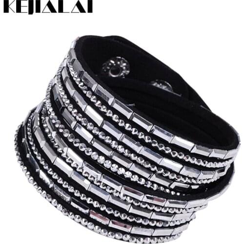 2020 Hot KEJIALAI Brand Wrap Bracelets For Women Mens Leather Bracelet 2018 New Crystal Black Blue Pink Fashion Jewelry Gifts