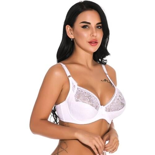 Embroidery Underwear Sexy Women Lace Bra Plus Size B C D E Cup Underwire Gather Adjustment Plunge Lingerie Bras for Women BH Top