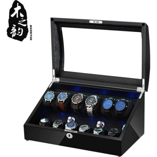 Watch Winder Shaker Box Case Storage Display Automatic Wooden Three Motors 12 Slots Watch Winder Rotation Organizer Holder Piano