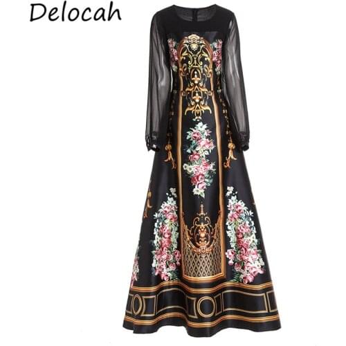 Delocah Elegant Summer Dress Fashion Run way Women Crew Neck Seven Leeve Retro Printing Loose Ladies Short Dress Vestoidos