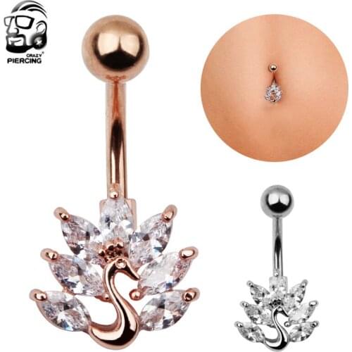 Elegant Romance Peacock 316L Stainless Steel Body Jewelry Sexy Dangle Belly Button Rings Navel Ring Jewelry