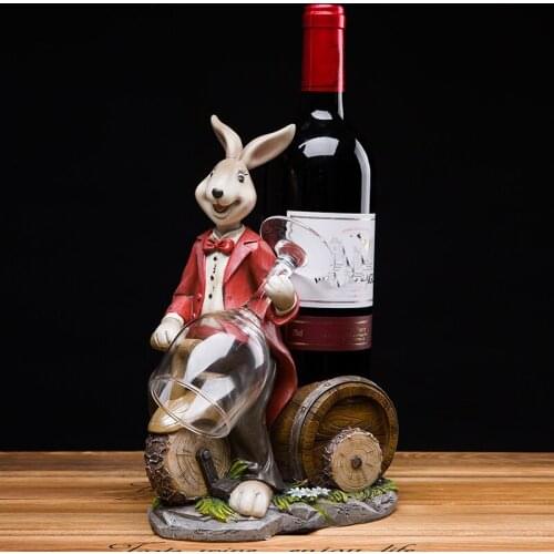 European cute retro cartoon rabbit resin wine holder pastoral home wine holder decoration