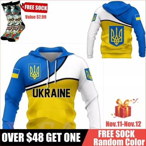 Ukraine National Emblem Skull Country Map Flag 3D All Printed Hoodie Man Women Harajuku Zipper Pullover Sweatshirt Jacket