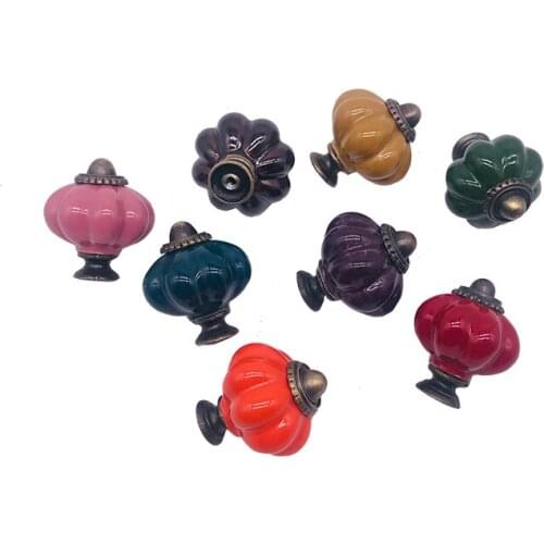 34x38mm Ceramic Dresser Handle Wardrobe Drawer Pulls Cabinet Kitchen Handle Colorful Pumpkin Furniture Door Knobs And Handles