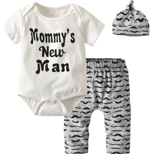 Baby Boy Clothes Set Summer Newborn Infant Baby Boys Clothing Short Sleeve T Shirt Pant Hat Toddler 3Pcs Outfits Sets