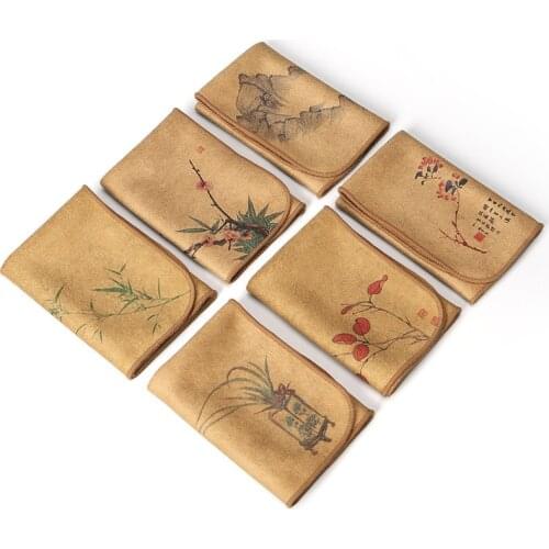 Painted tea cloth tea towel high-end tea towel cloth tablecloth absorbent tea set thick cotton linen Zen cloth pot mat