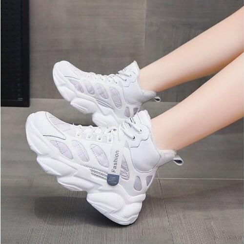 Winter Cotton Shoes Plush Women Platform Sneakers Fashion Leather High Top Running Shoes Comfortable Casual Sports Walking Shoes