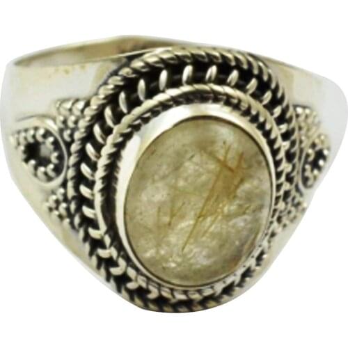 Lovegem Genuine Goldan Rutile 925 Sterling Silver,Size :7.25, AR3351