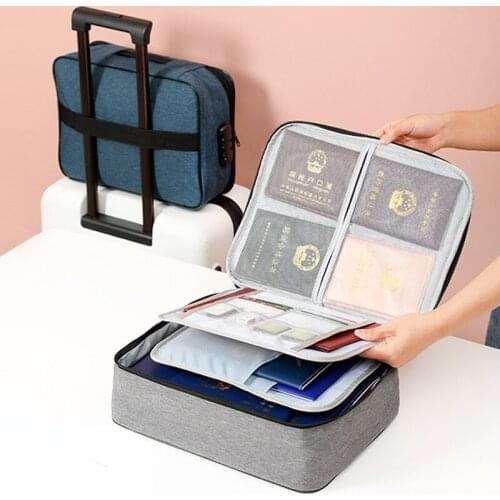 Large Capacity Multi-layer Document Storage Bag Tickets File Organizer Household Travel Passport Cards Waterproof Case with Lock