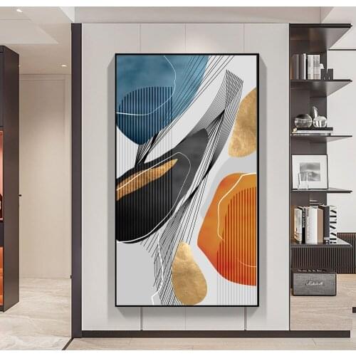 New Modern Geometric Texture Blue Yellow Abstract Canvas Painting Wall Art Poster Print Picture For Living Room Home Decor