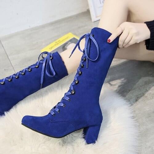 New Sping Women Boots Fashion Flock Platform Gothic Boots Punk Combat Boots for Lace Up Thigh High Boots Winter Boots Women