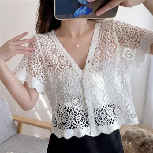 Ladies' new cardigan, summer thin style, Korean style, short style, pierced style, casual, western style all-match top