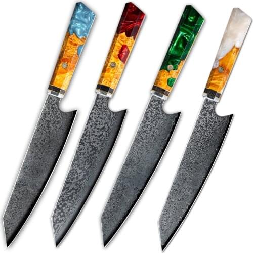 8'' Kitchen Knife 67 Layers Japanese Damascus Steel Chef Knife Professional Handmade Forged Cutter with Resin Wood Handle